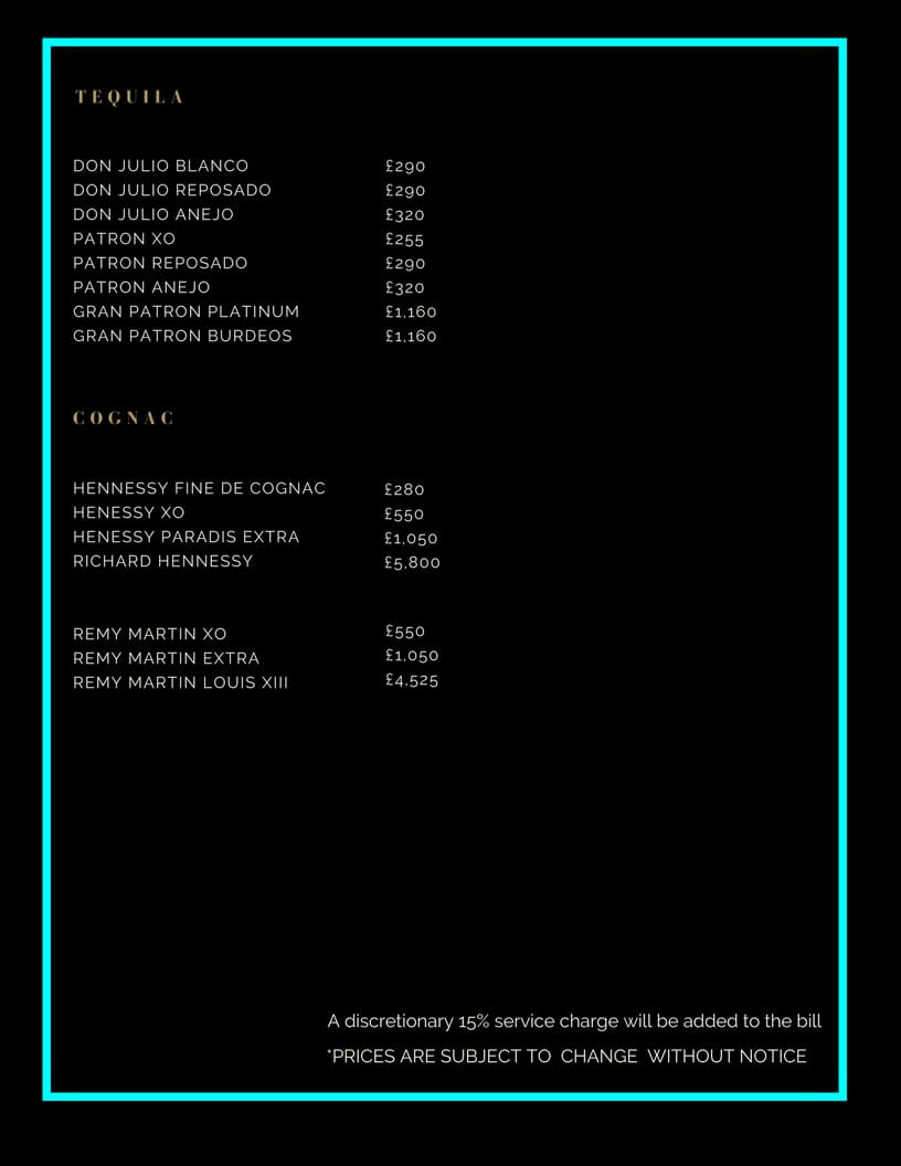 Project Drinks and Bottle Prices Menu